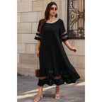 Plus Size Mesh Splicing Round Neck Long Dress | Mixtshop LLC