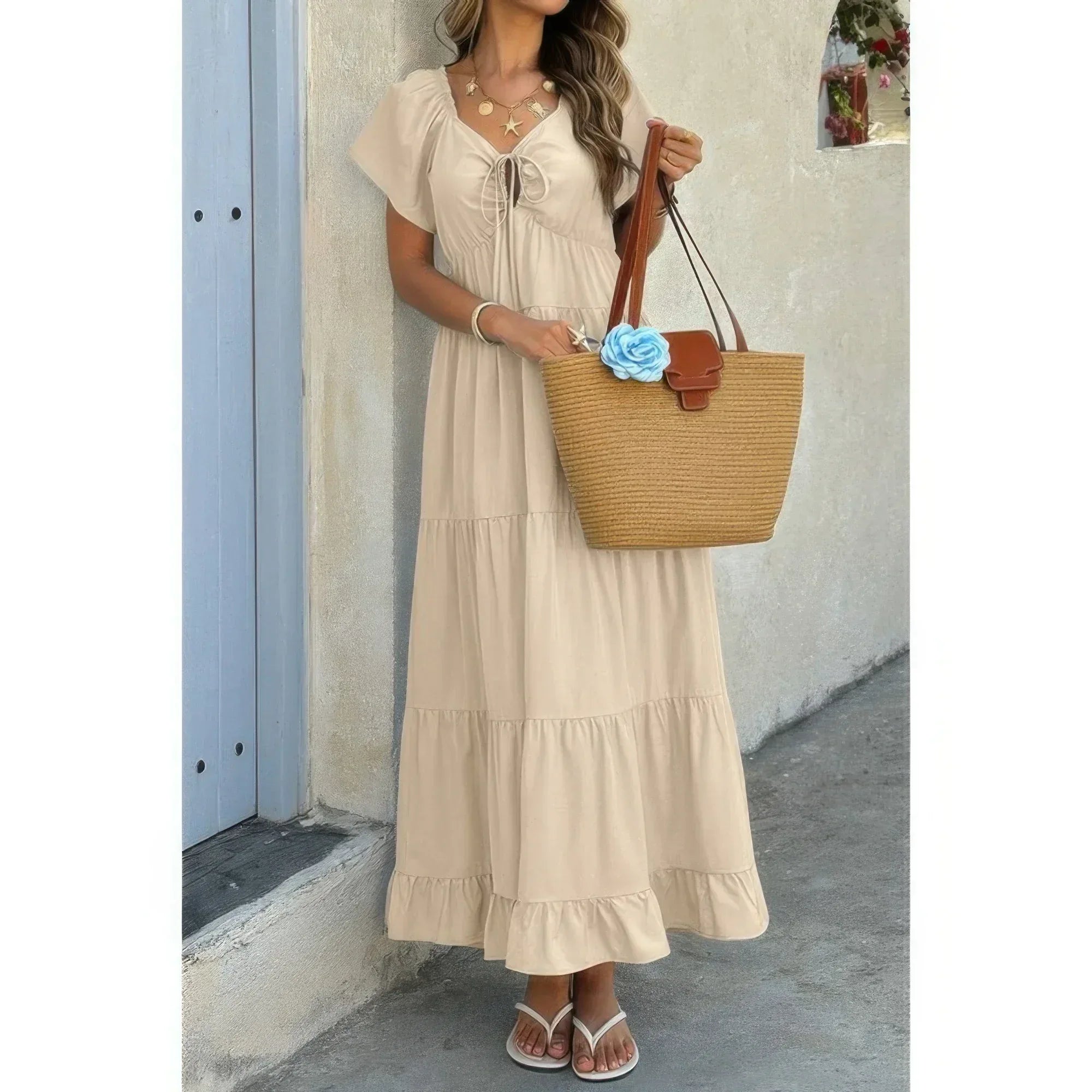 Cross Knot Color Block Pockets A Line Dress | Mixtshop LLC Main image