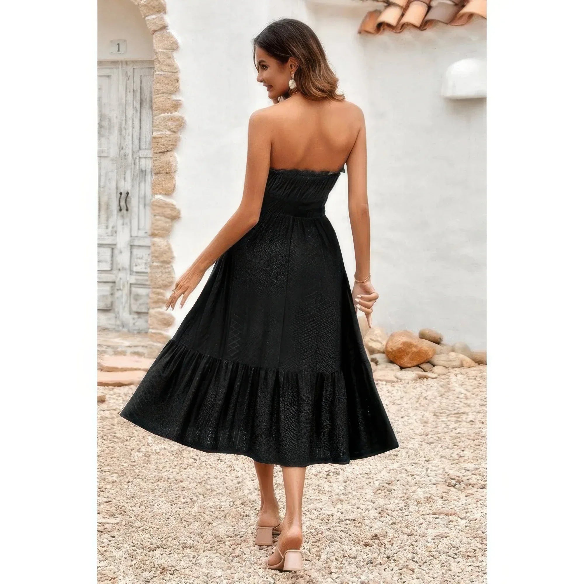 Solid Off Shoulder Elasit Waist Ruffle Dress | Mixtshop LLC