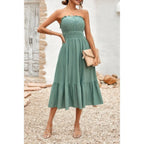 Solid Off Shoulder Elasit Waist Ruffle Dress | Mixtshop LLC