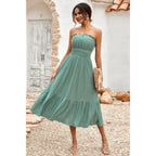 Solid Off Shoulder Elasit Waist Ruffle Dress | Mixtshop LLC