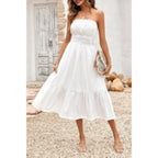 Solid Off Shoulder Elasit Waist Ruffle Dress | Mixtshop LLC