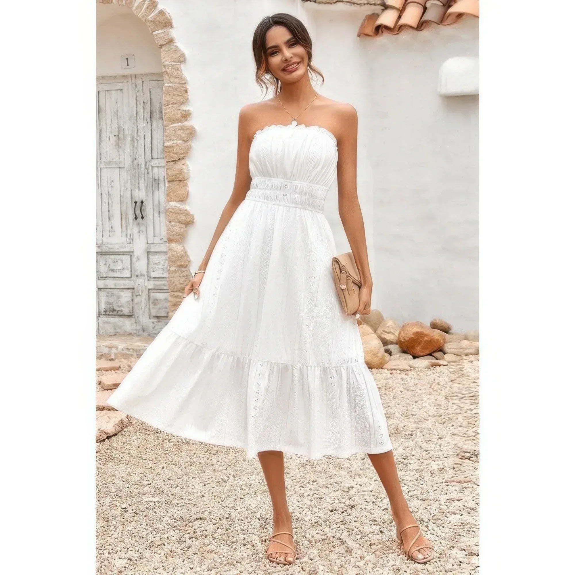 Solid Off Shoulder Elasit Waist Ruffle Dress | Mixtshop LLC
