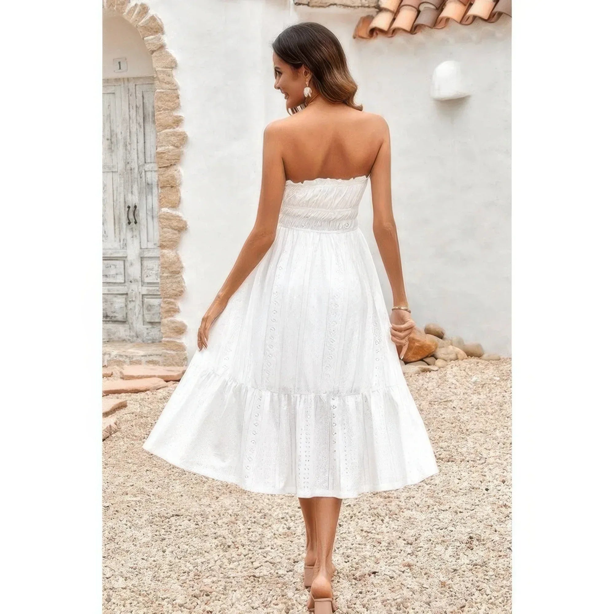 Solid Off Shoulder Elasit Waist Ruffle Dress | Mixtshop LLC