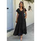 Square Neck Cross Knot Pockets Ruffle Hem Dress | Mixtshop LLC