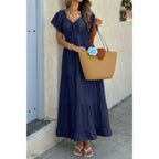 Square Neck Cross Knot Pockets Ruffle Hem Dress | Mixtshop LLC