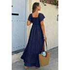 Square Neck Cross Knot Pockets Ruffle Hem Dress | Mixtshop LLC