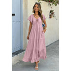 Square Neck Cross Knot Pockets Ruffle Hem Dress | Mixtshop LLC