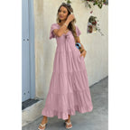 Square Neck Cross Knot Pockets Ruffle Hem Dress | Mixtshop LLC