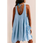 Solid A Line Pockets Low Back Knot Midi Dress | Mixtshop LLC