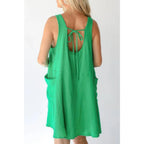 Solid A Line Pockets Low Back Knot Midi Dress | Mixtshop LLC