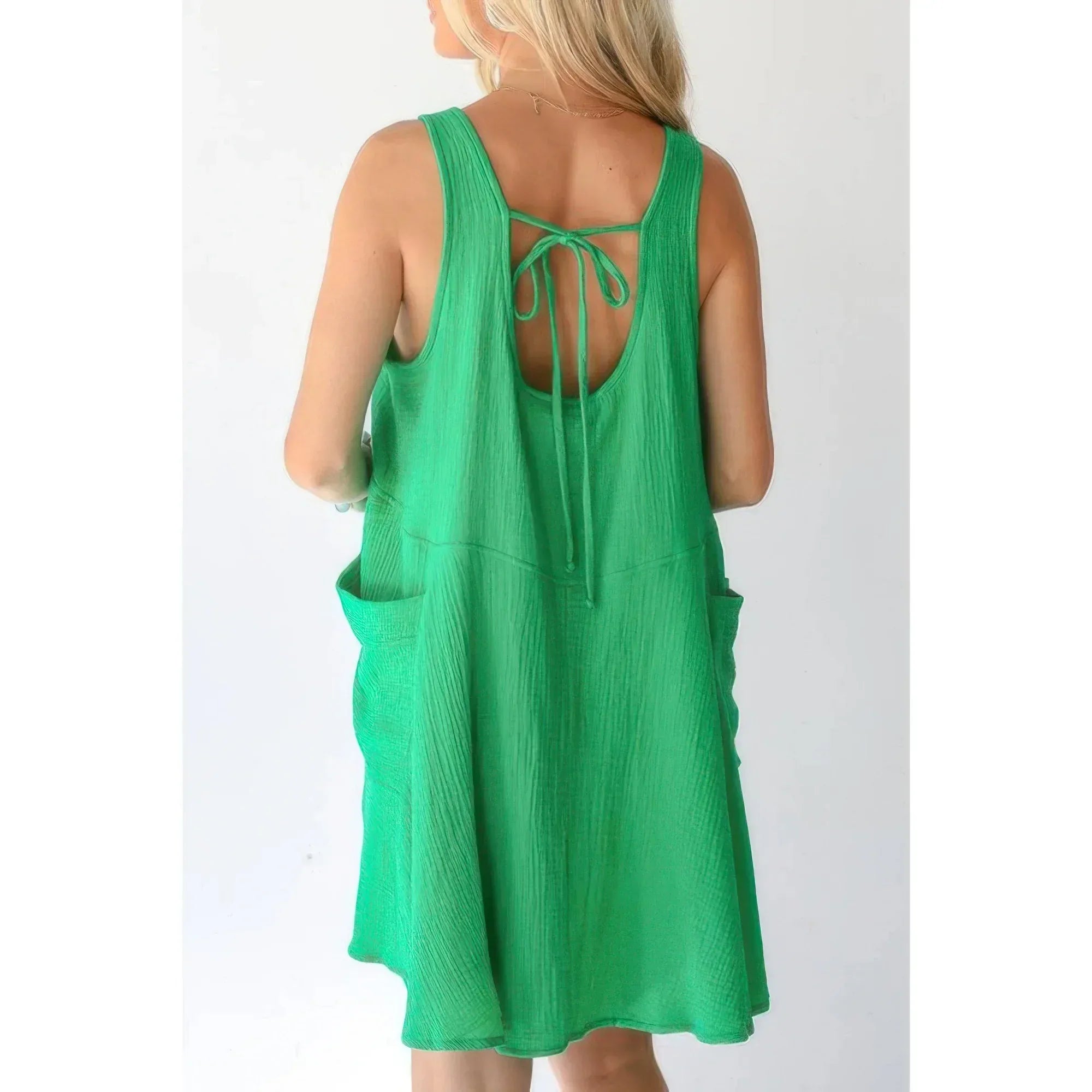 Solid A Line Pockets Low Back Knot Midi Dress | Mixtshop LLC
