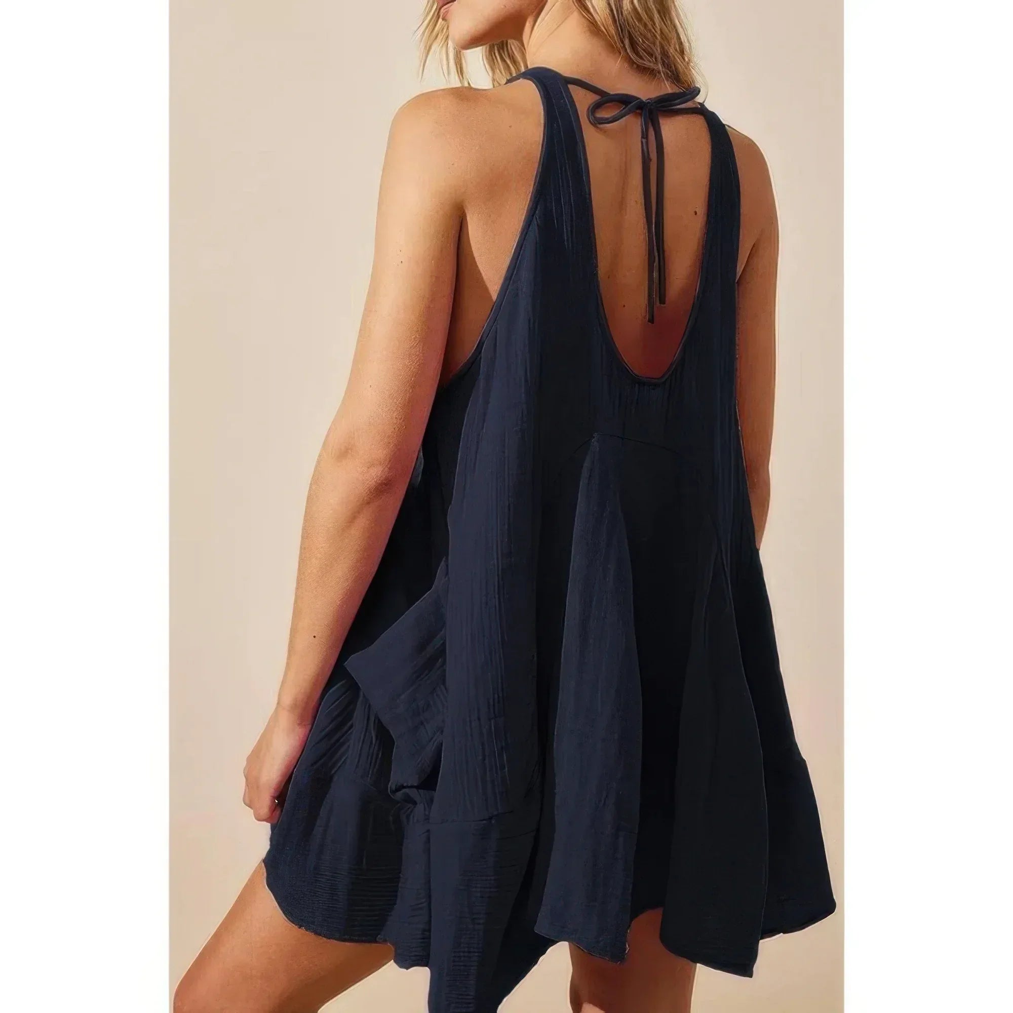 Solid A Line Pockets Low Back Knot Midi Dress | Mixtshop LLC