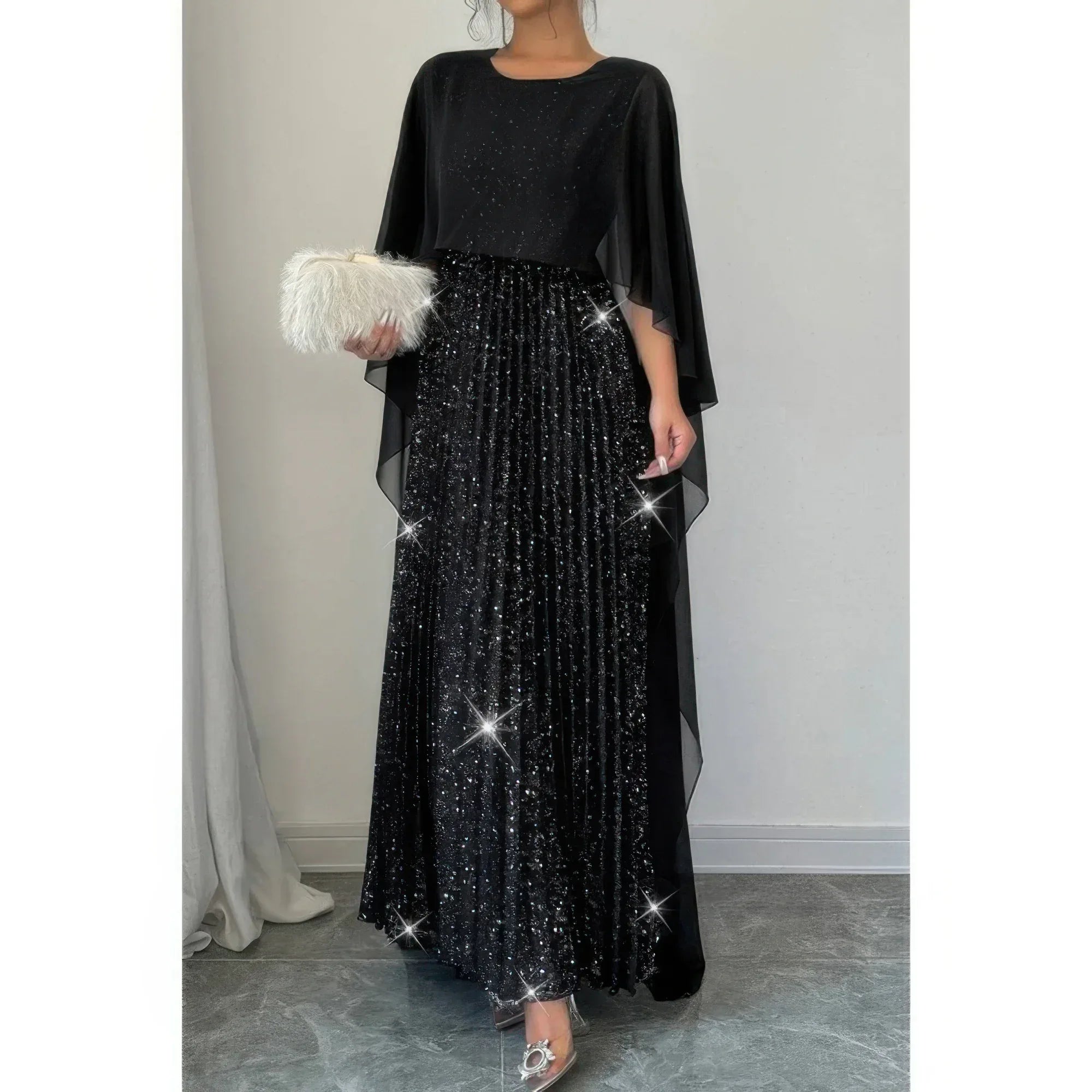 Solid Elegant Sequin Satin Knit Party Long Dress | Mixtshop LLC Main image