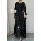 Solid Elegant Sequin Satin Knit Party Long Dress | Mixtshop LLC