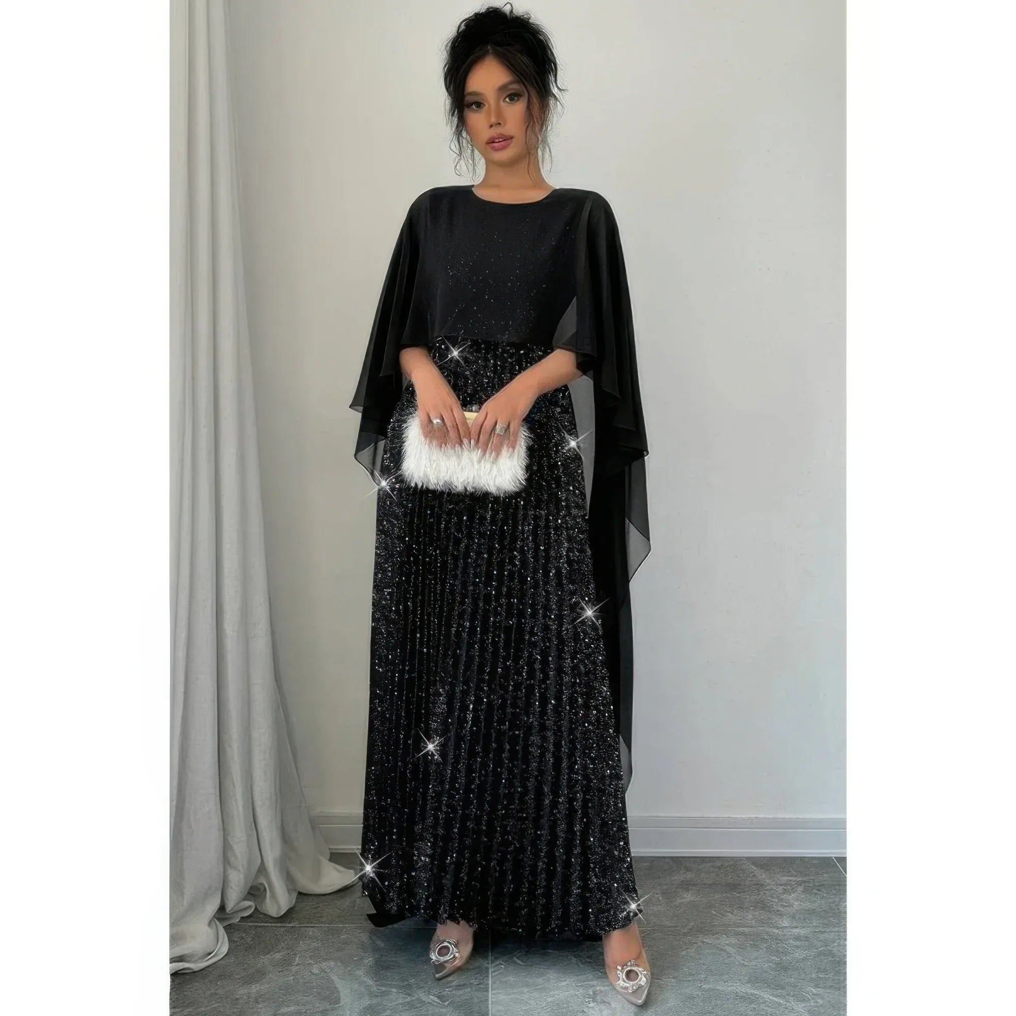 Solid Elegant Sequin Satin Knit Party Long Dress | Mixtshop LLC