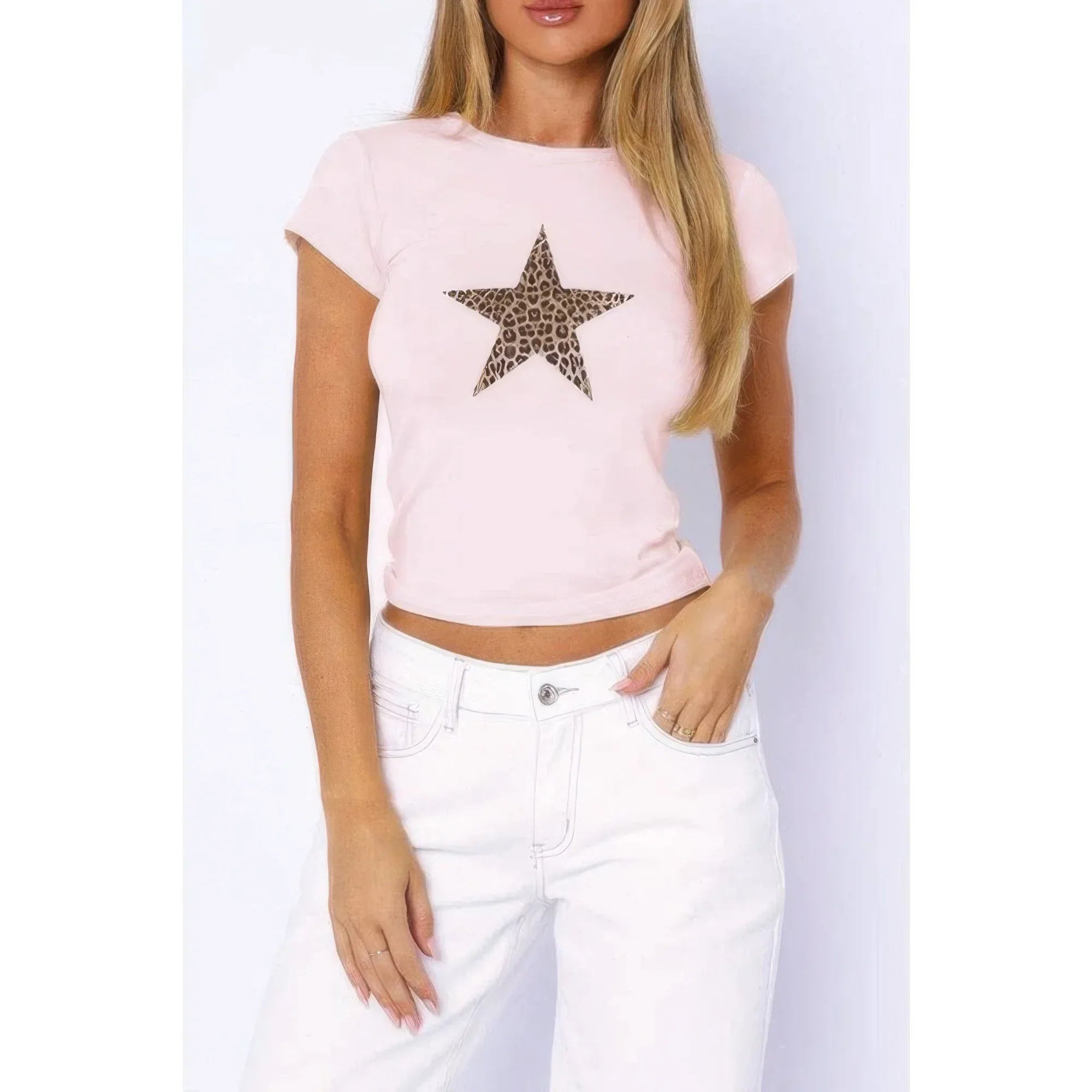 Leopard Print Star Crew Neck Slim Fitted Shirt | Mixtshop LLC