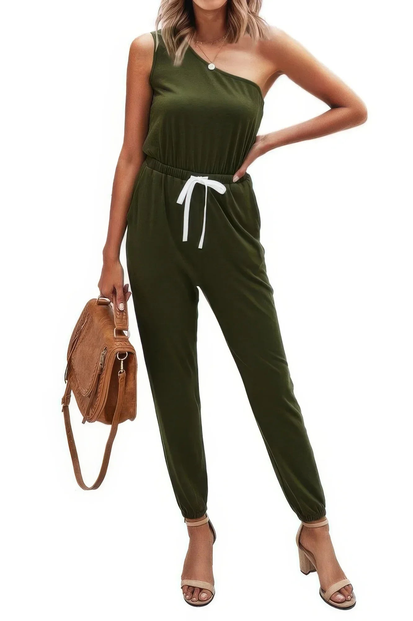 One Shoulder Sleeveless Elastic Waist Jumpsuit | Mixtshop LLC