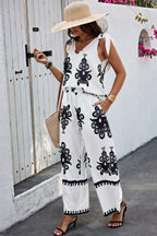 Floral Knot Shoulder Sleeveless Elastic Waist Sets | Mixtshop LLC