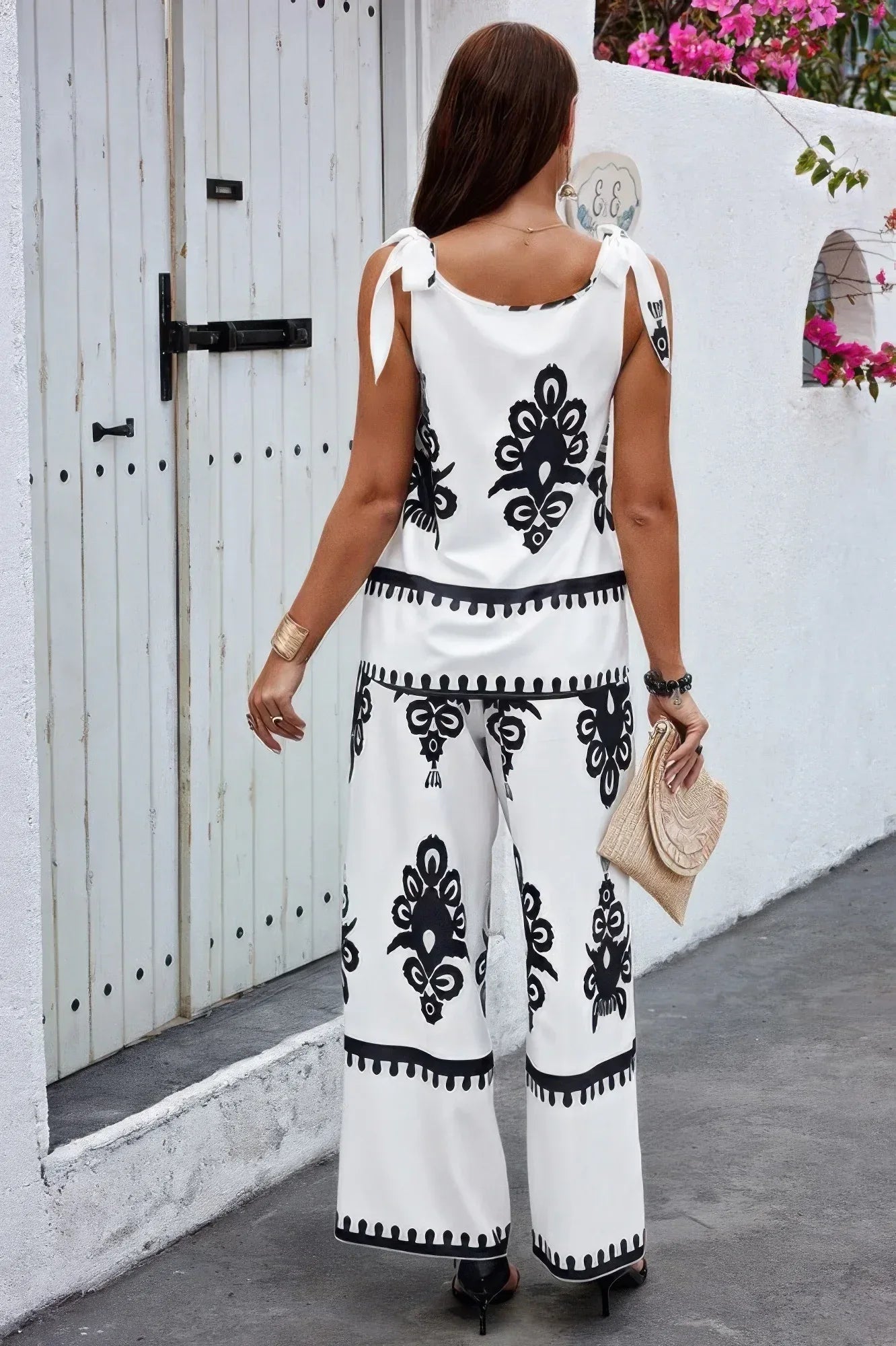 Floral Knot Shoulder Sleeveless Elastic Waist Sets | Mixtshop LLC