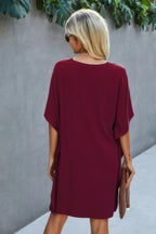 Solid Batwing Short Sleeve Sleeve Tunic Dress | Mixtshop LLC