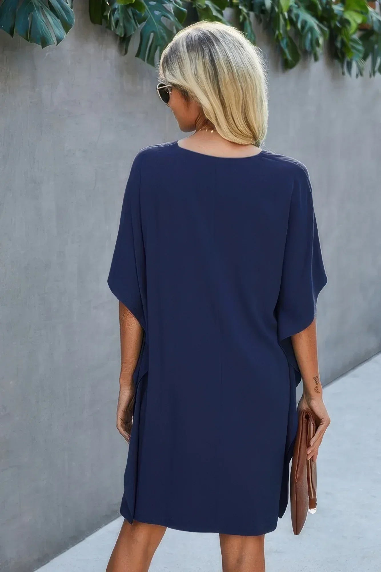Solid Batwing Short Sleeve Sleeve Tunic Dress | Mixtshop LLC