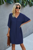 Solid Batwing Short Sleeve Sleeve Tunic Dress | Mixtshop LLC