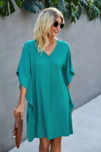 Solid Batwing Short Sleeve Sleeve Tunic Dress | Mixtshop LLC