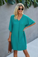 Solid Batwing Short Sleeve Sleeve Tunic Dress | Mixtshop LLC