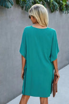 Solid Batwing Short Sleeve Sleeve Tunic Dress | Mixtshop LLC