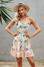 Tie Dye V Neck Sleeveless Ruffle Hem A Line Dress | Mixtshop LLC