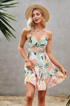 Tie Dye V Neck Sleeveless Ruffle Hem A Line Dress | Mixtshop LLC