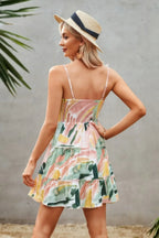 Tie Dye V Neck Sleeveless Ruffle Hem A Line Dress | Mixtshop LLC