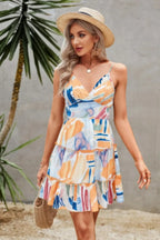 Tie Dye V Neck Sleeveless Ruffle Hem A Line Dress | Mixtshop LLC