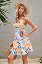 Tie Dye V Neck Sleeveless Ruffle Hem A Line Dress | Mixtshop LLC