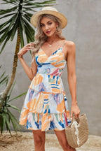 Tie Dye V Neck Sleeveless Ruffle Hem A Line Dress | Mixtshop LLC