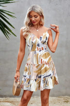 Tie Dye V Neck Sleeveless Ruffle Hem A Line Dress | Mixtshop LLC