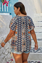 Plus Size Allover Printed Tie Front Short Sleeve Blouse | Mixtshop LLC