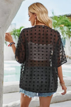 Draped Collar Swiss Dot Cover Up Cardigan Top | Mixtshop LLC