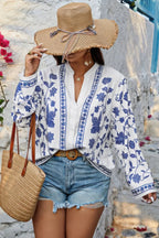 Plus Size V Neck Button Floral Print Loose Blouse | Mixtshop LLC