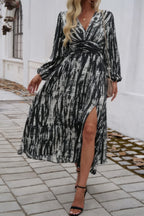 Print V Neck Tie Waist Fit Long Dress | Mixtshop LLC