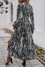 Print V Neck Tie Waist Fit Long Dress | Mixtshop LLC