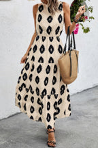 Sleeveless Printed Elastic Waist Ruffle Full Dress | Mixtshop LLC