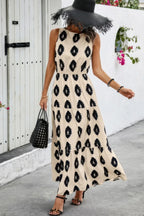 Sleeveless Printed Elastic Waist Ruffle Full Dress | Mixtshop LLC