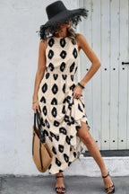 Sleeveless Printed Elastic Waist Ruffle Full Dress | Mixtshop LLC