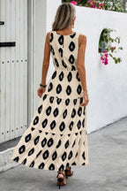 Sleeveless Printed Elastic Waist Ruffle Full Dress | Mixtshop LLC