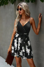 Floral V Neck Spaghetti Strap Belted Cami Dress | Mixtshop LLC