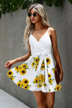 Floral V Neck Spaghetti Strap Belted Cami Dress | Mixtshop LLC