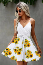 Floral V Neck Spaghetti Strap Belted Cami Dress | Mixtshop LLC