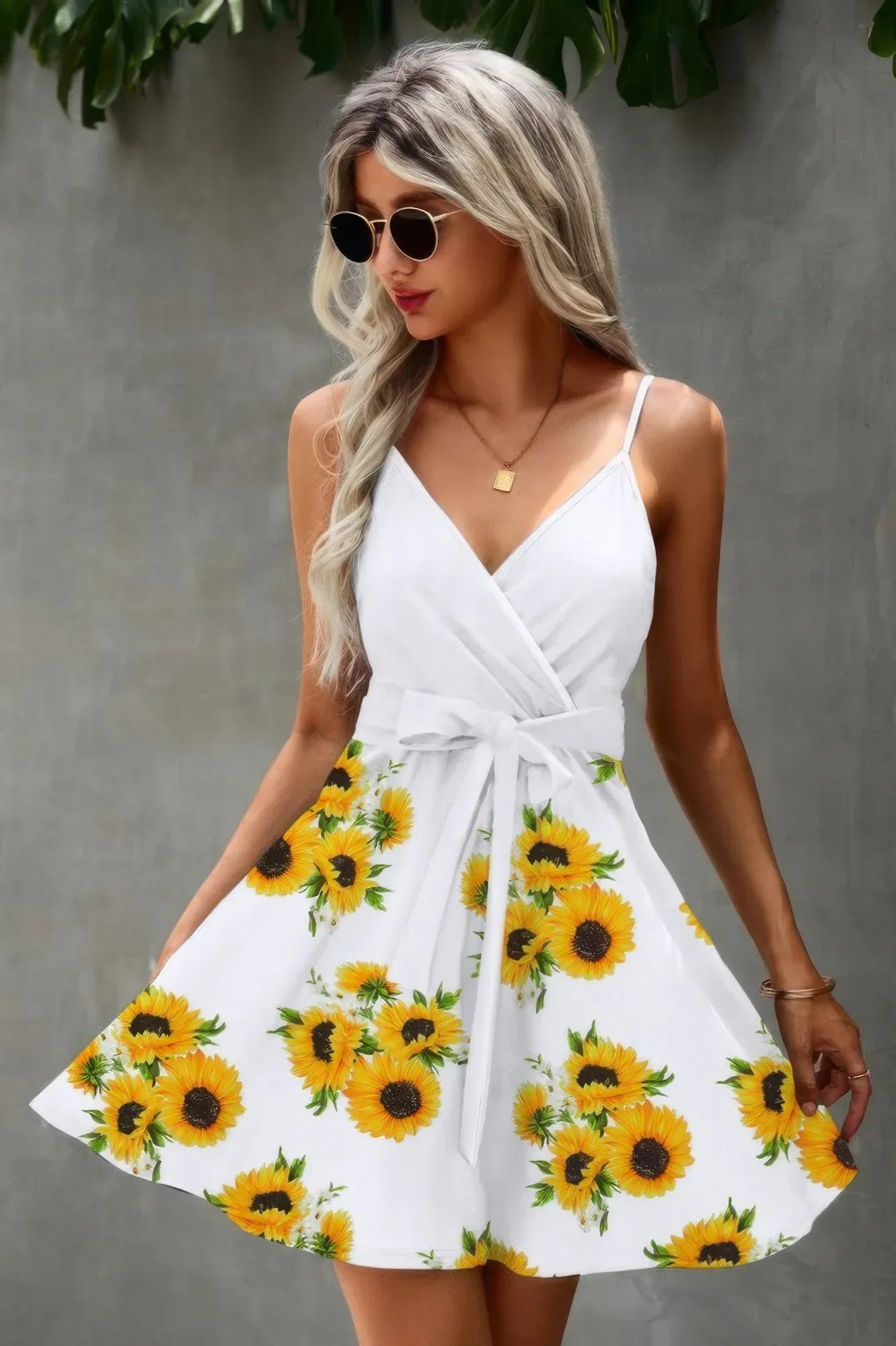 Floral V Neck Spaghetti Strap Belted Cami Dress | Mixtshop LLC
